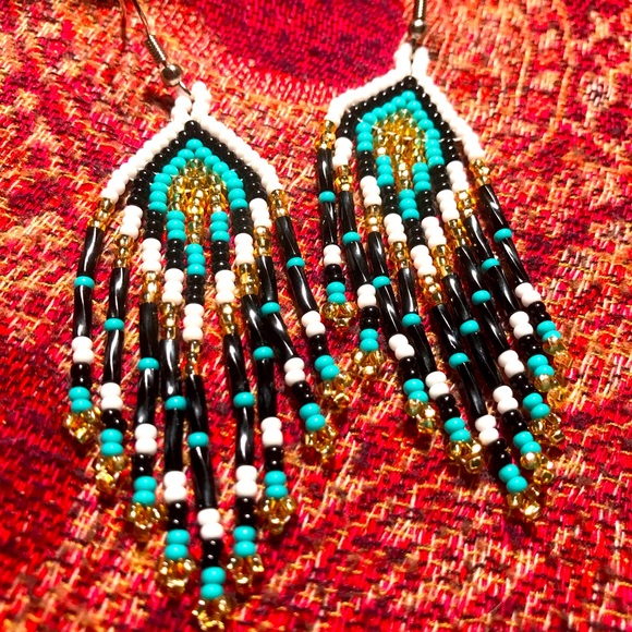 Native American Beaded Earrings Bohemian - Picture 1 of 2